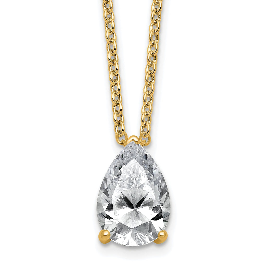 14k 3 1/2 carat Lab Grown Diamond VS+ F+ Pear Complete 18 inch Four Prong Pendant Necklace
