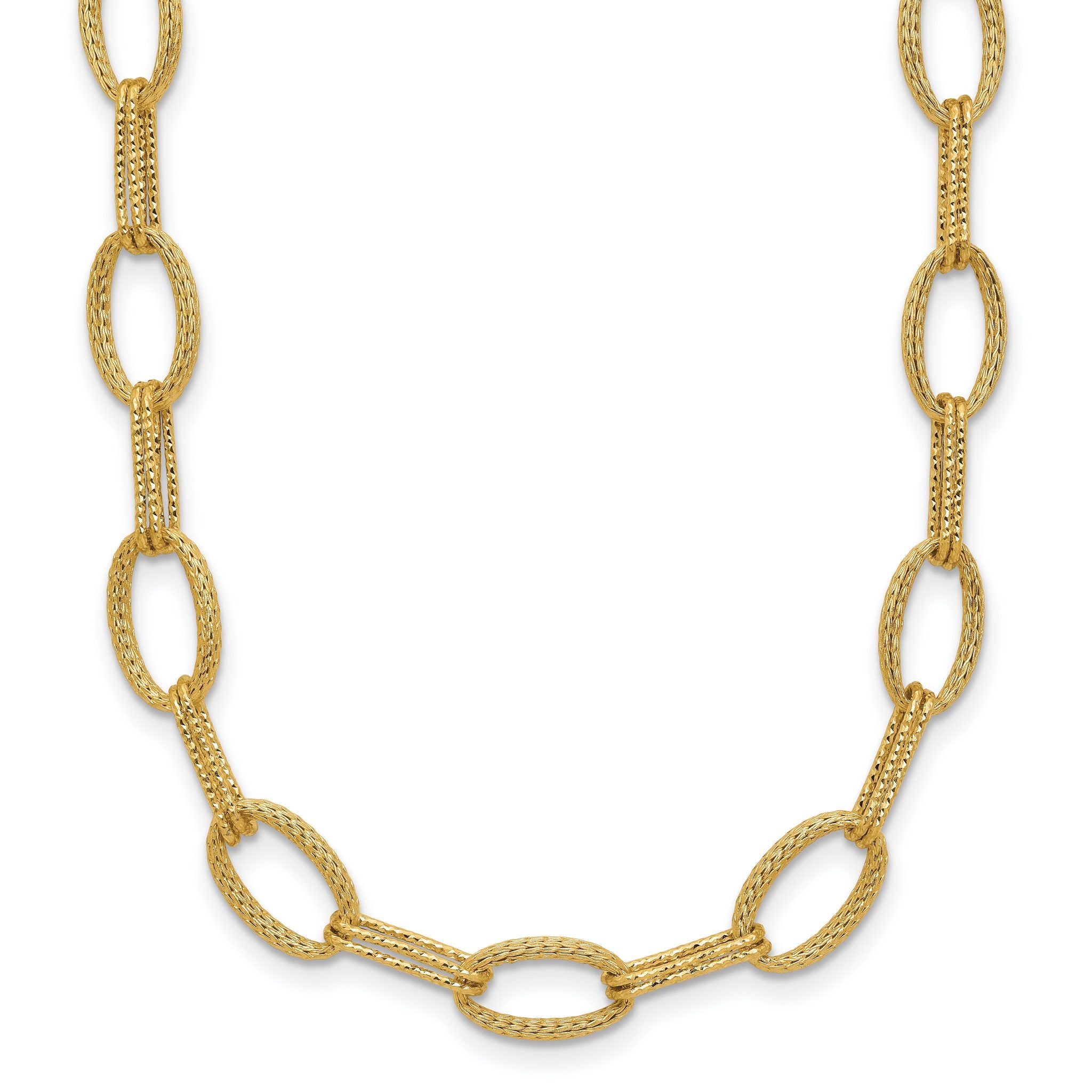 14K Polish/Texture/Dia-cut Fancy Oval Link Necklace Main image