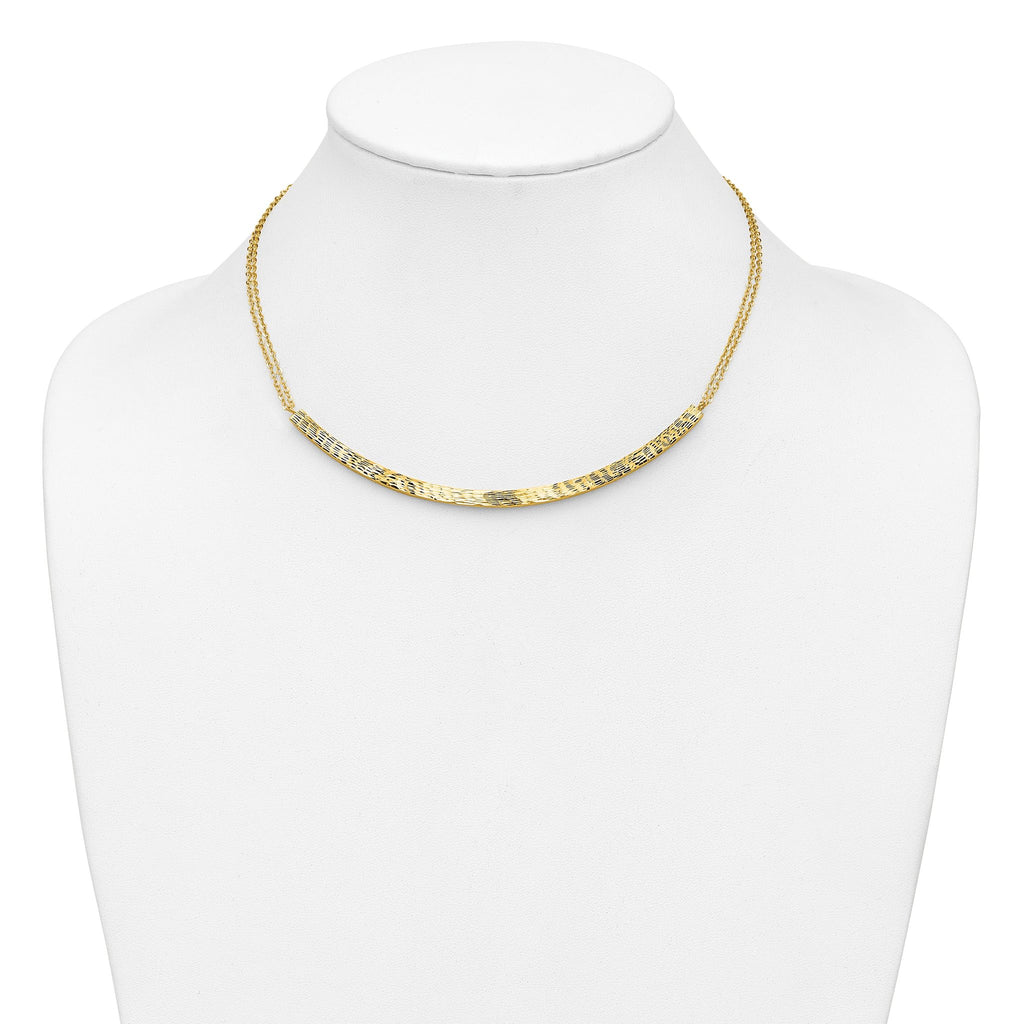 14K Polished and Diamond-cut Bar Double Chain w/2in ext. Necklace