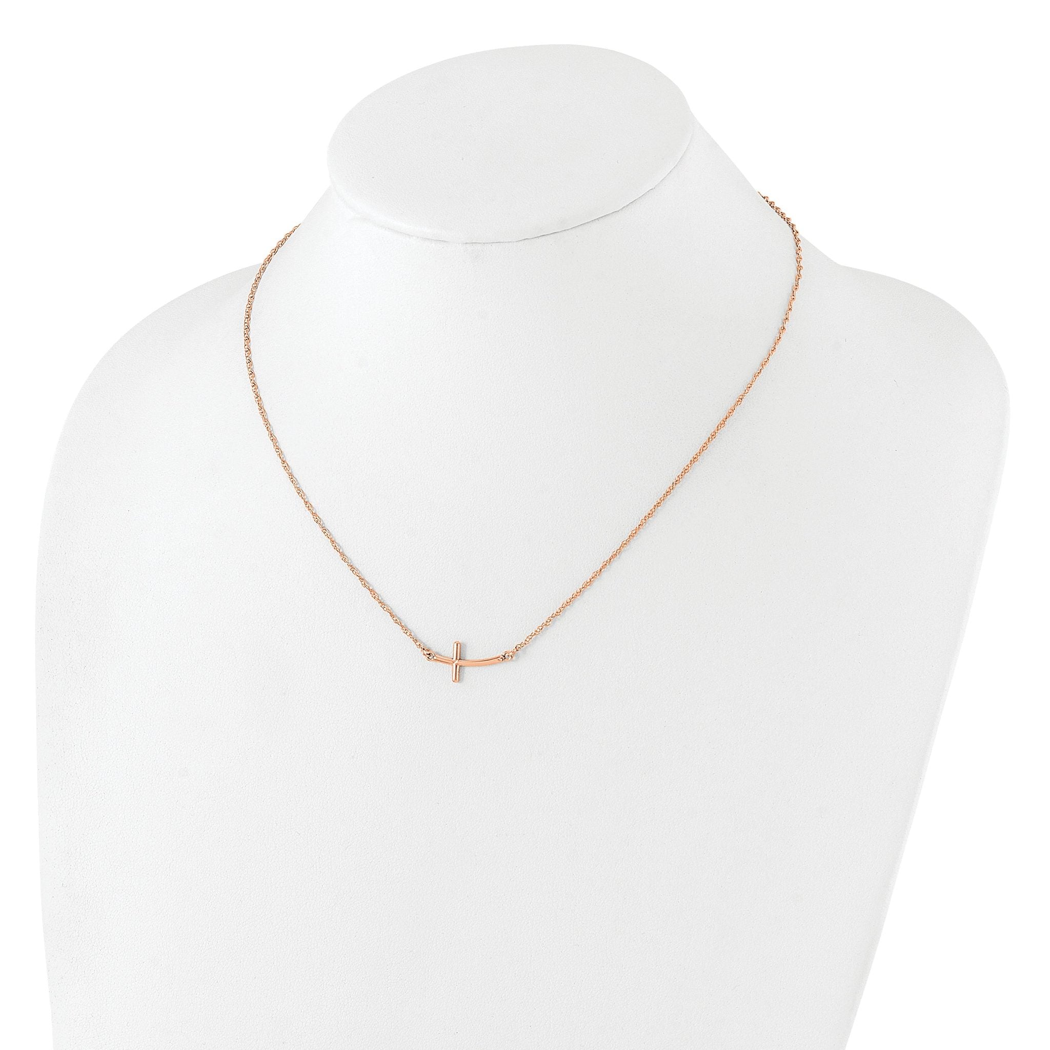 Sterling Silver RG-plated Small Sideways Curved Cross Necklace
