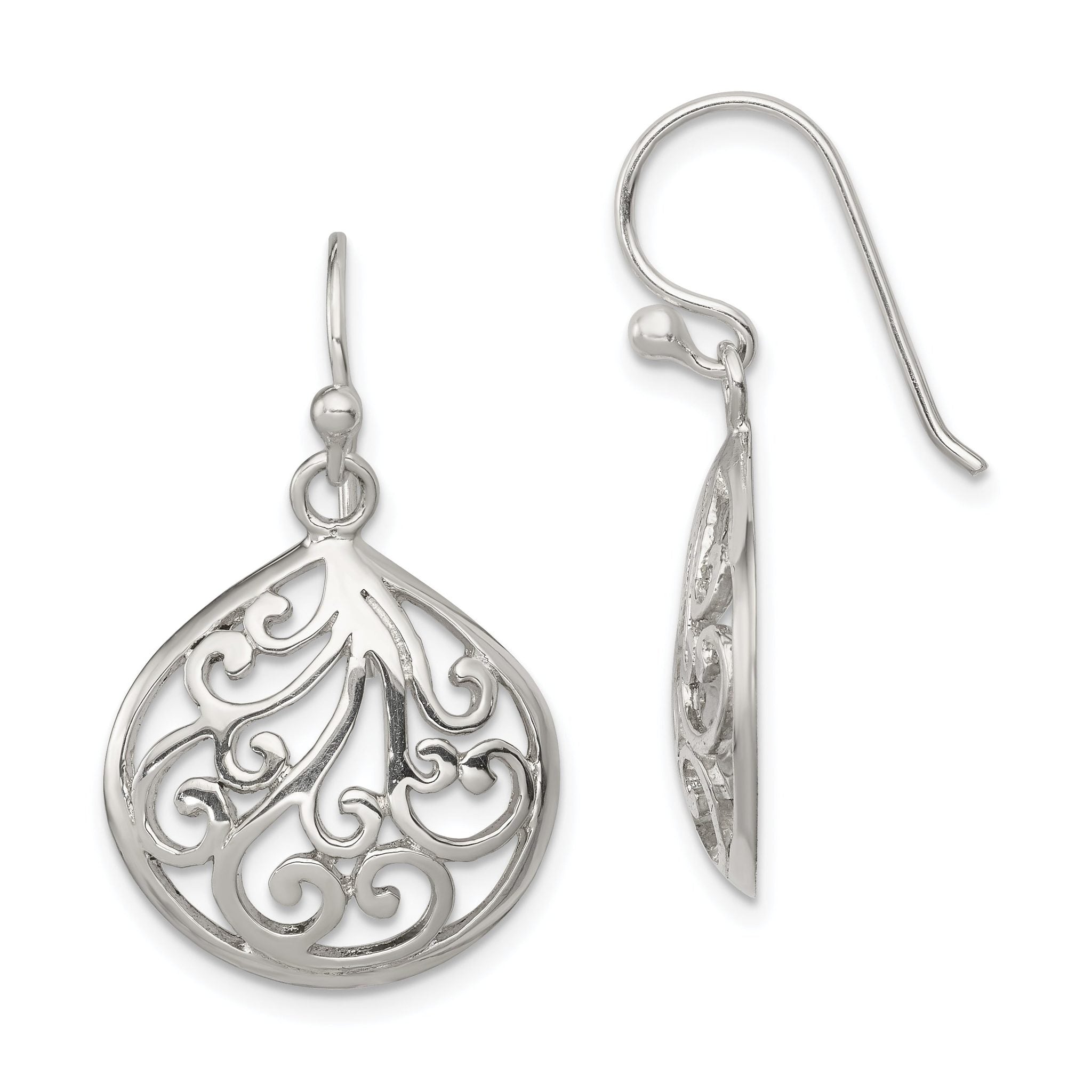Sterling Silver Filigree Teardrop Dangle Earrings with Polished Finish Main image
