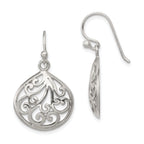 Sterling Silver Filigree Teardrop Dangle Earrings with Polished Finish