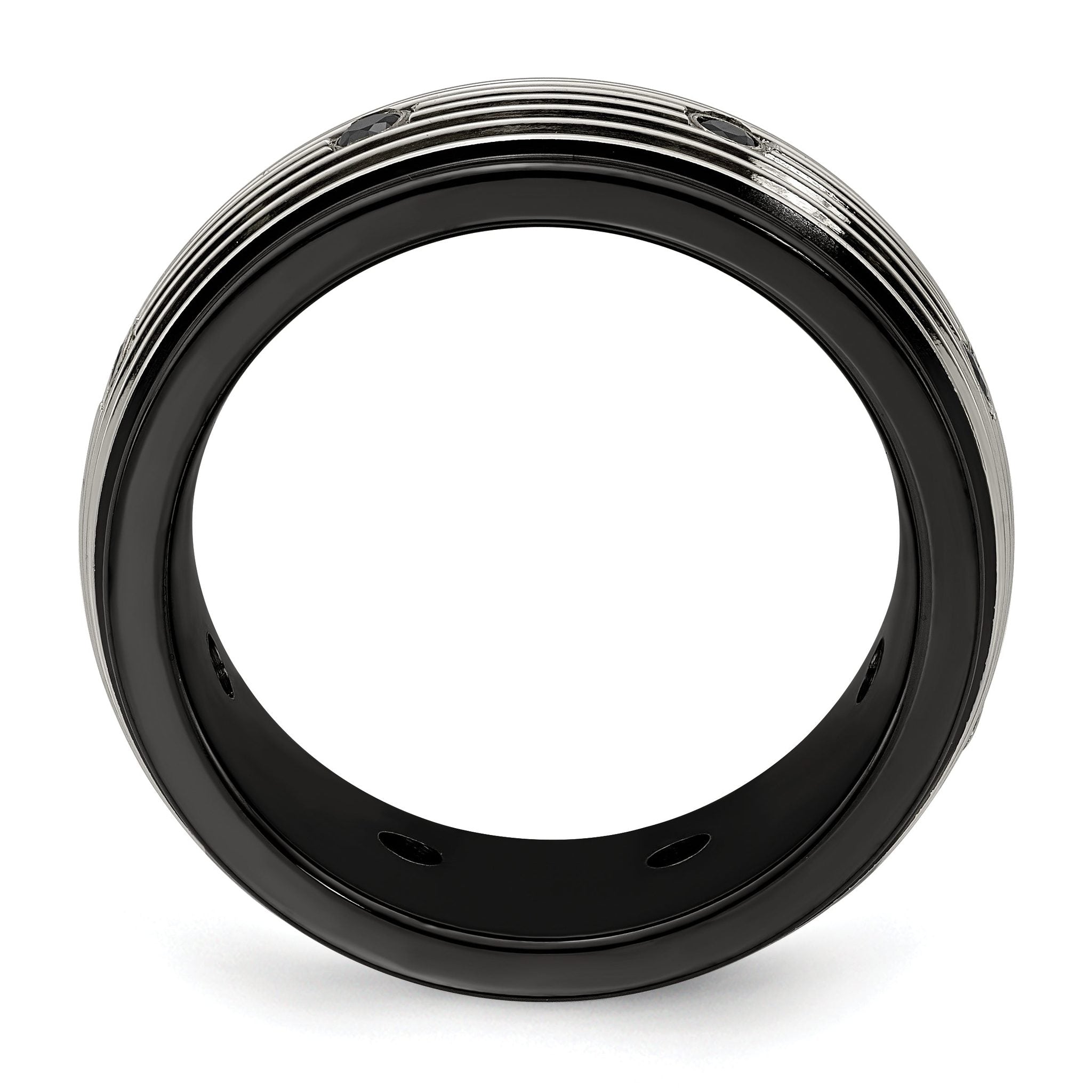 Black Spinel Grooved Wedding Band in Titanium, 9mm Secondary image