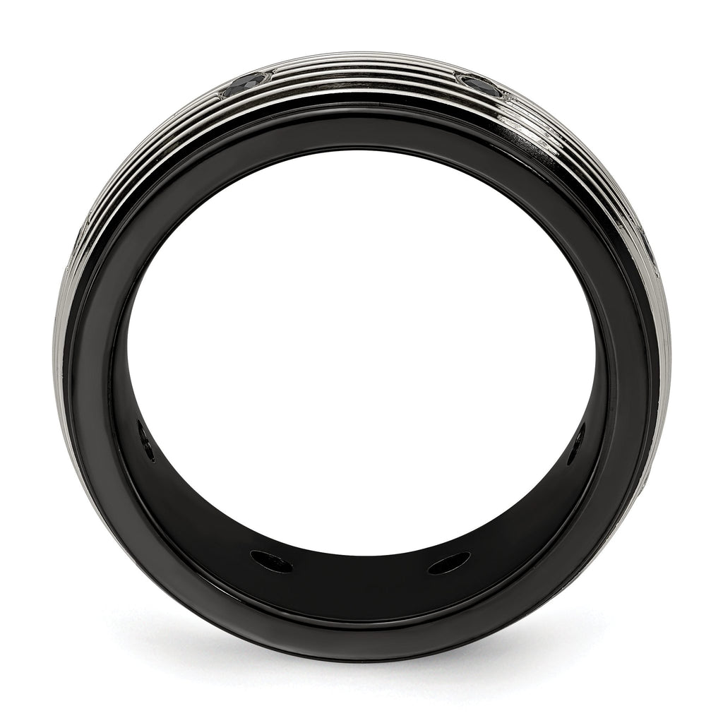 Black Spinel Grooved Wedding Band in Titanium, 9mm