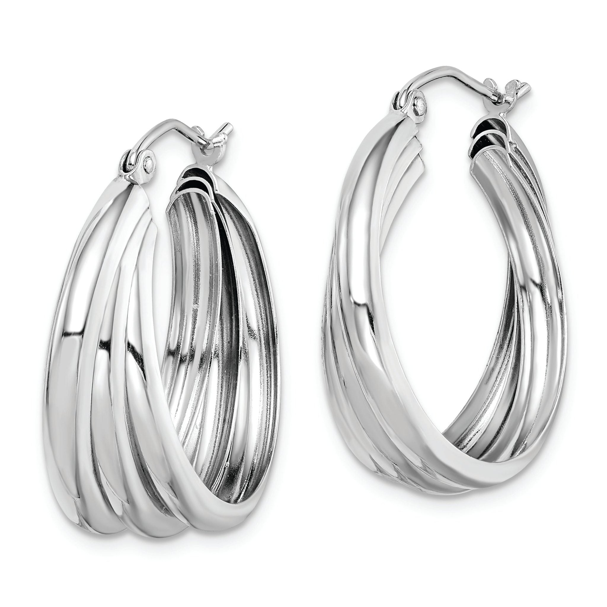 Sterling Silver Rhodium-plated Triple Tube Round Hoop Earrings Secondary image
