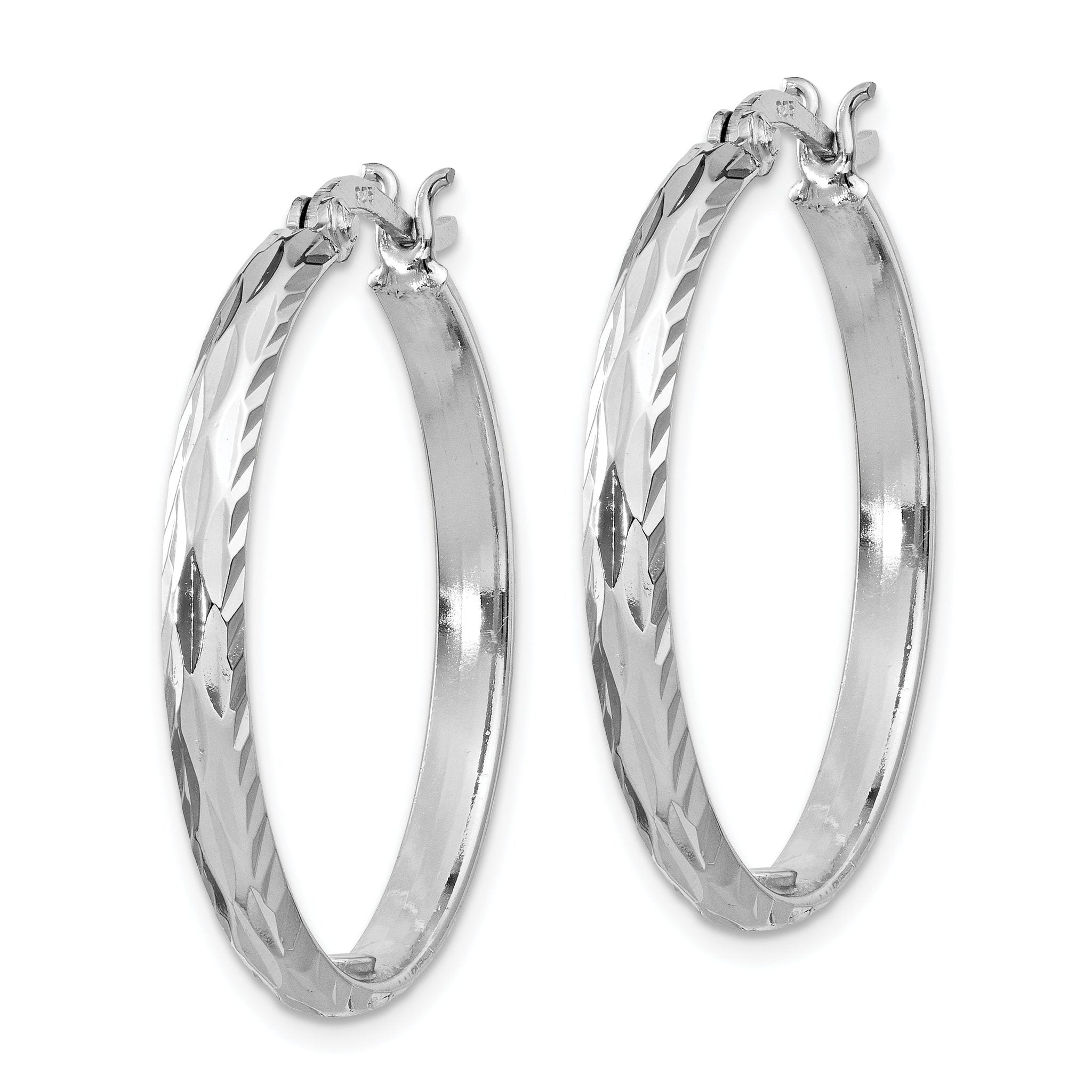 Sterling Silver 925 Rhodium-Plated Textured Hoop Earrings 33mm Polished Finish Secondary image