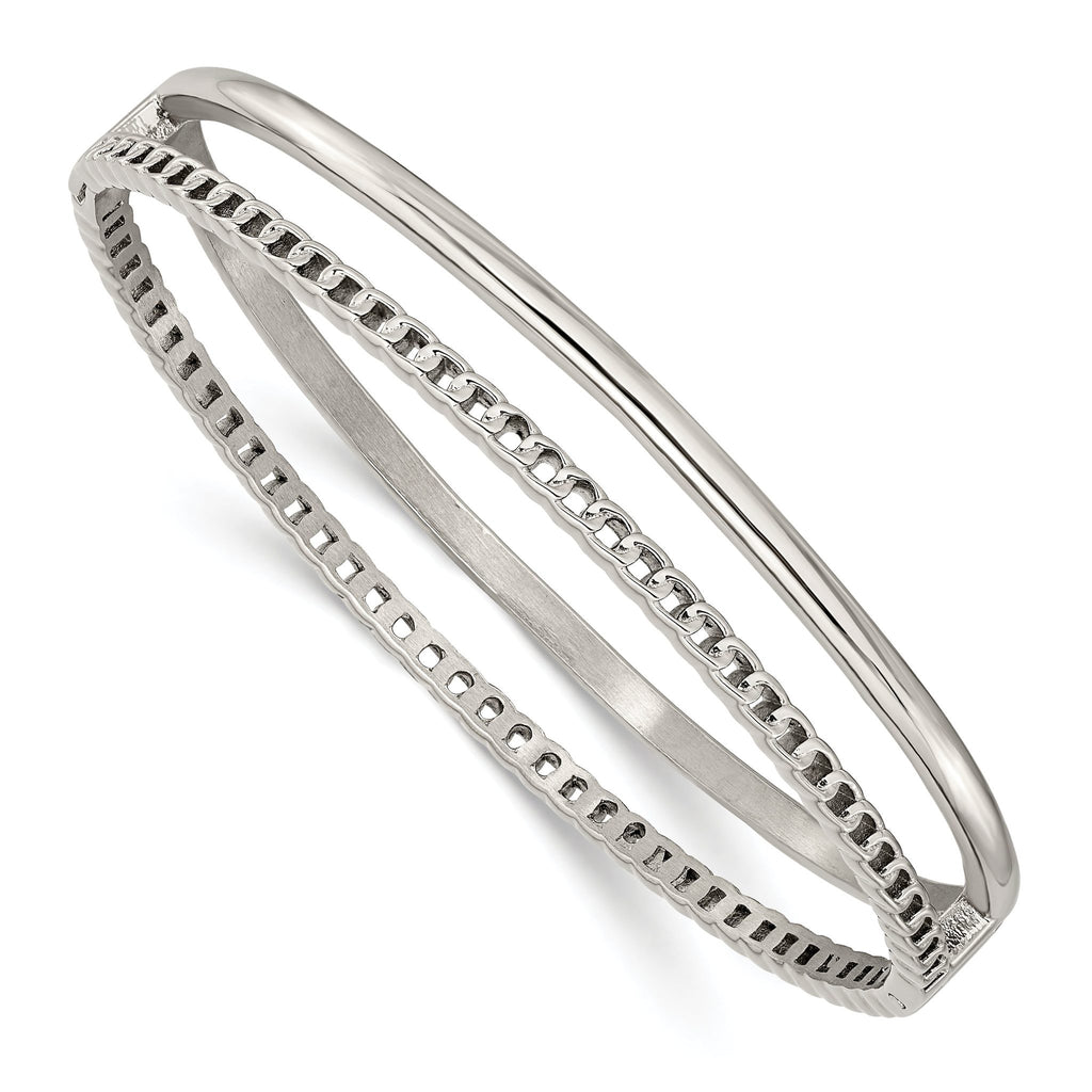 Stainless Steel Polished 9.25mm Hinged Bangle Bracelet for Women