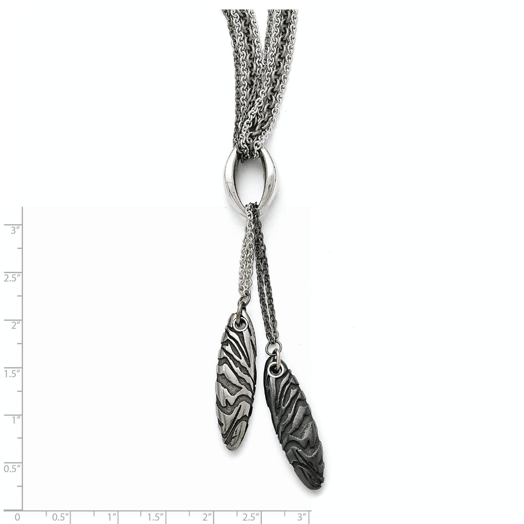 Titanium/Ster.Sil Black Ti Polished Etched Spear 4 Chain Necklace