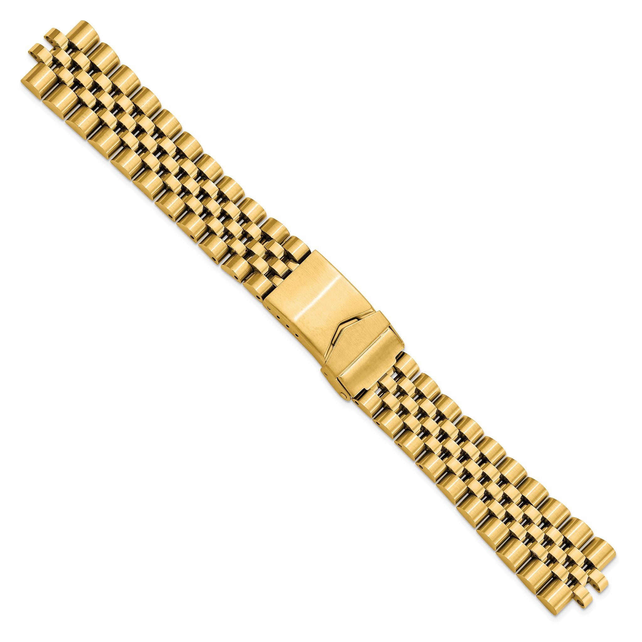 18-22mm Satin and Polished Stainless Steel Gold-tone Jubilee-Style Solid Link with Deployment Buckle 7 inch Watch Band Secondary image