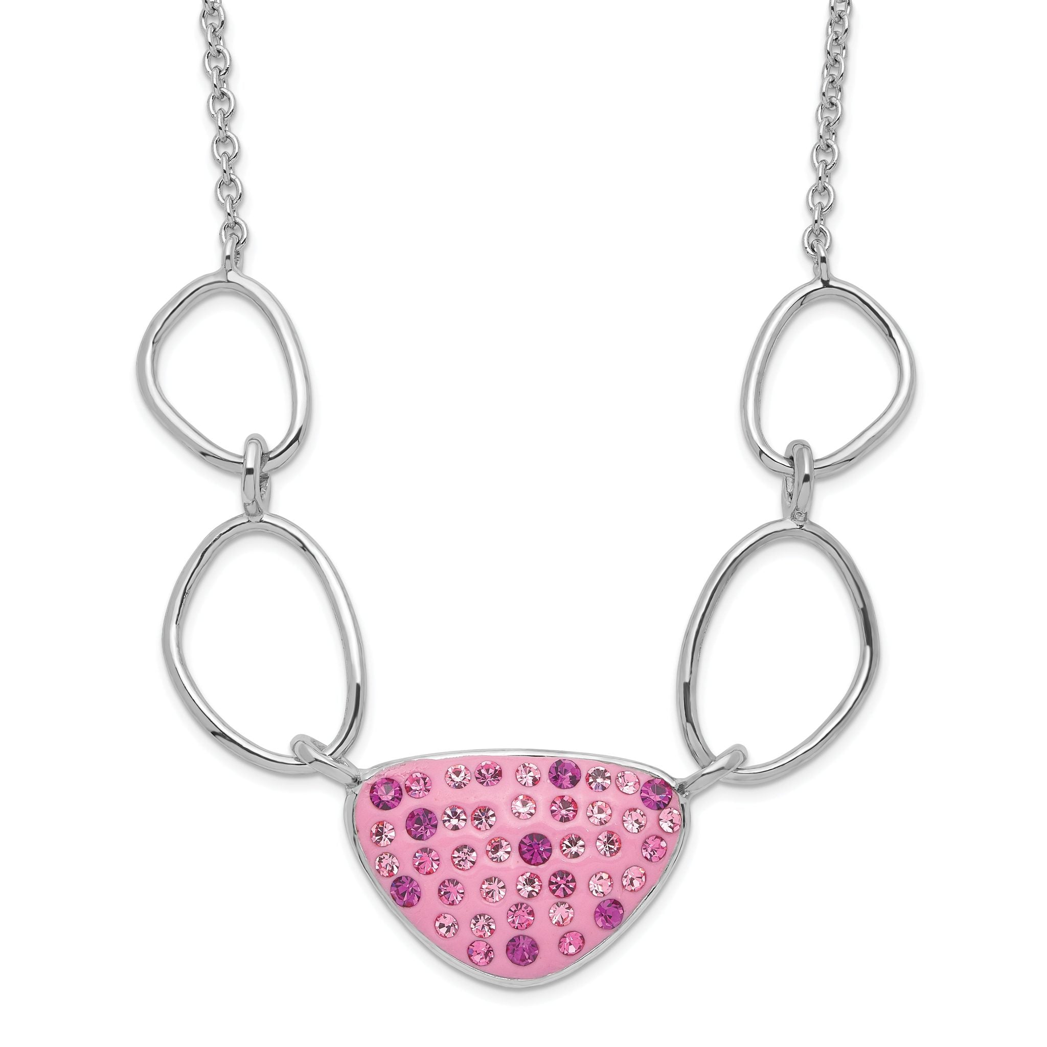 Sterling Silver Polished Pink Preciosa Crystal Triangle Necklace Main image