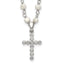 Sterling Silver Pearl CZ Cross Necklace with Rhodium-Plated Chain