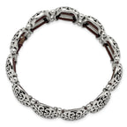 Stainless Steel Antiqued and Polished Oval Stretch Bracelet for Women