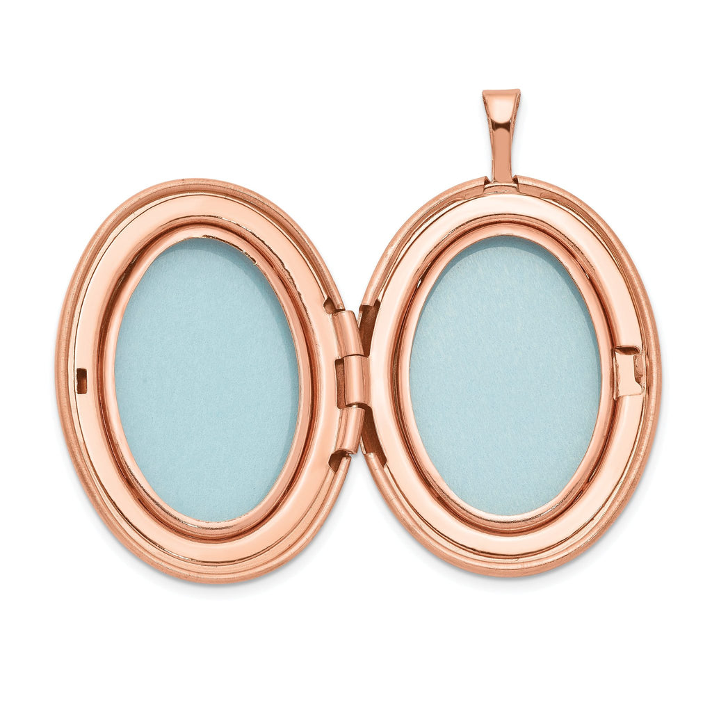 Sterling Silver Rose Gold-plated 26mm Leaf Border Oval Locket