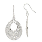 Sterling Silver Filigree Teardrop Dangle Earrings with Polished Diamond-Cut Finish