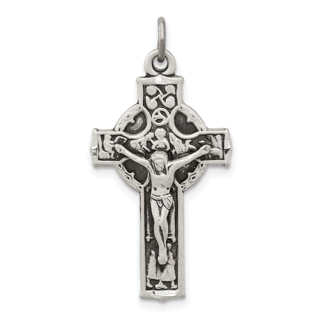 Sterling Silver 925 Polished Irish Crucifix Pendant Antique Inspired