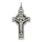 Sterling Silver 925 Polished Irish Crucifix Pendant Antique Inspired