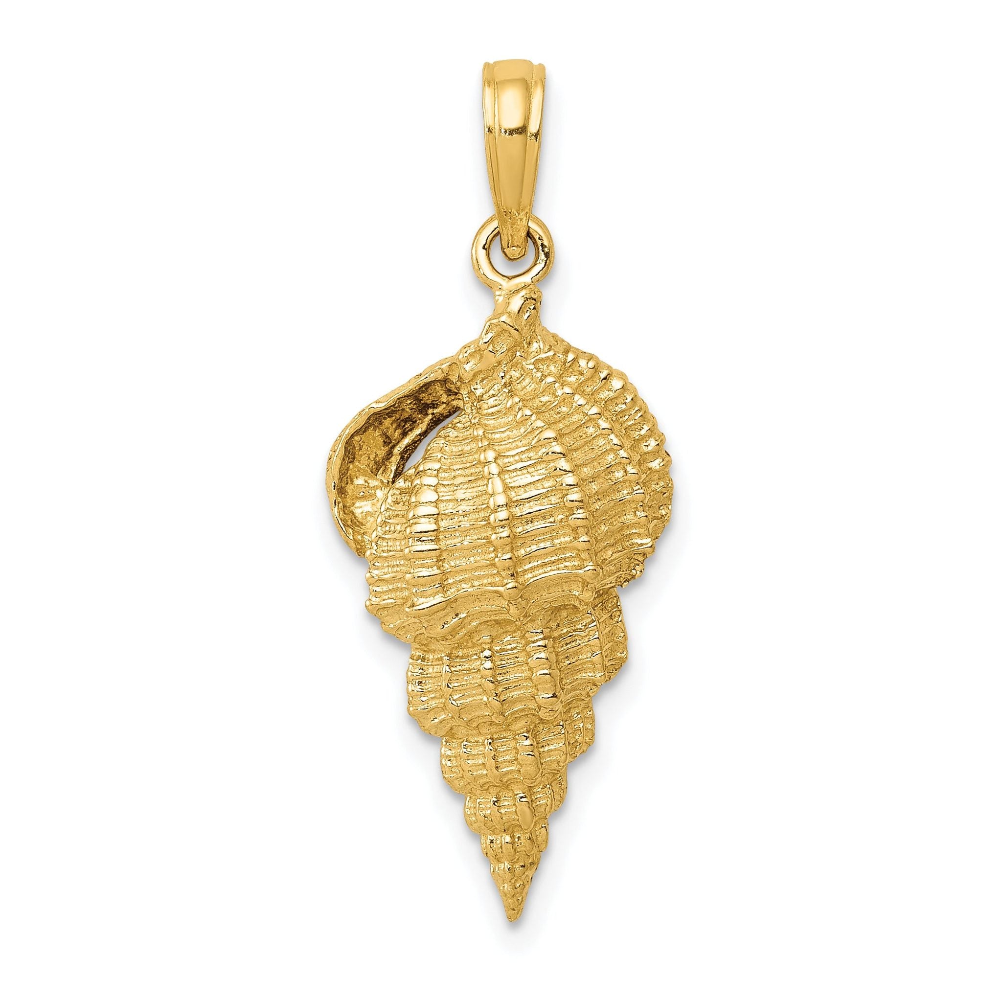 14K Gold Conch Shell Pendant for Men with Polished Textured Finish