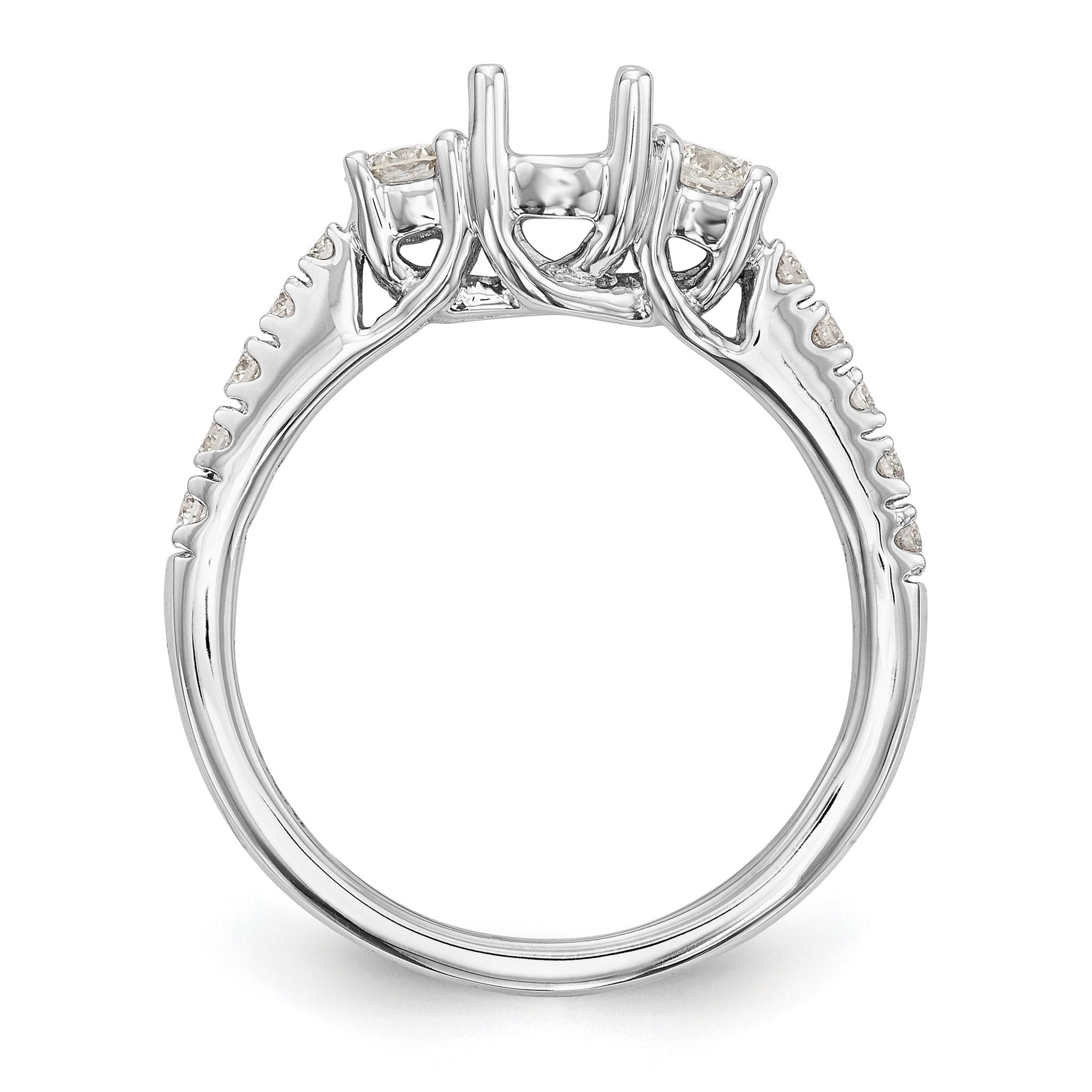 14K White Gold 3-Stone Plus (Holds 1/2 carat (5.2mm) Round Center) Diamond Semi-Mount Engagement Ring Secondary image
