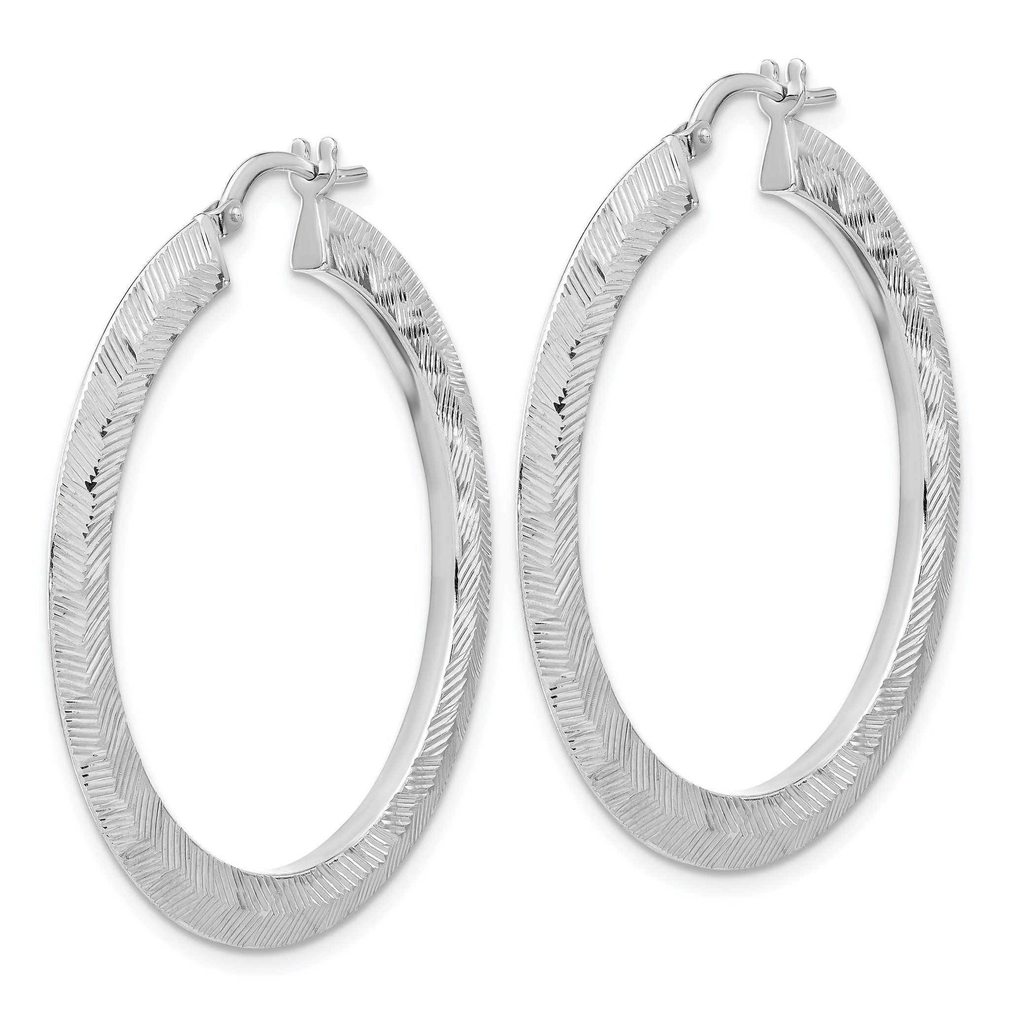Sterling Silver Rhodium-plated D/C Knife Edge Round Hoop Earrings Secondary image
