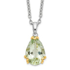 Brilliant Gemstones Sterling Silver with 14K Accent Rhodium-plated Green Quartz 18 Inch Necklace with 2 Inch Extender