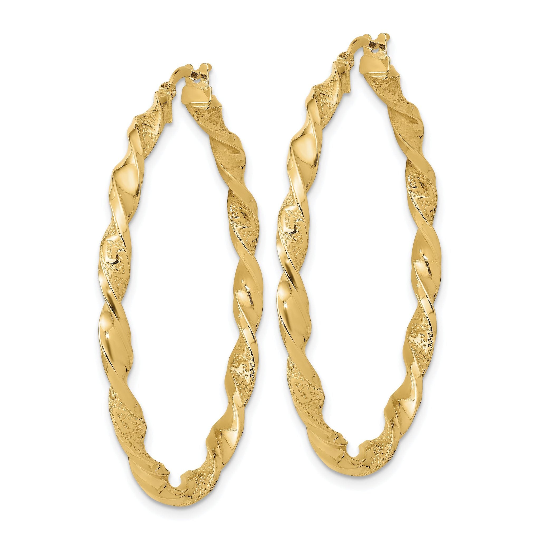 14K Polished and Textured Twisted Hoop Earrings Secondary image