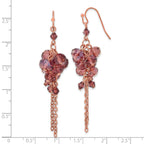 Purple Glass Bead Cluster Dangle Earrings in Brass Tone