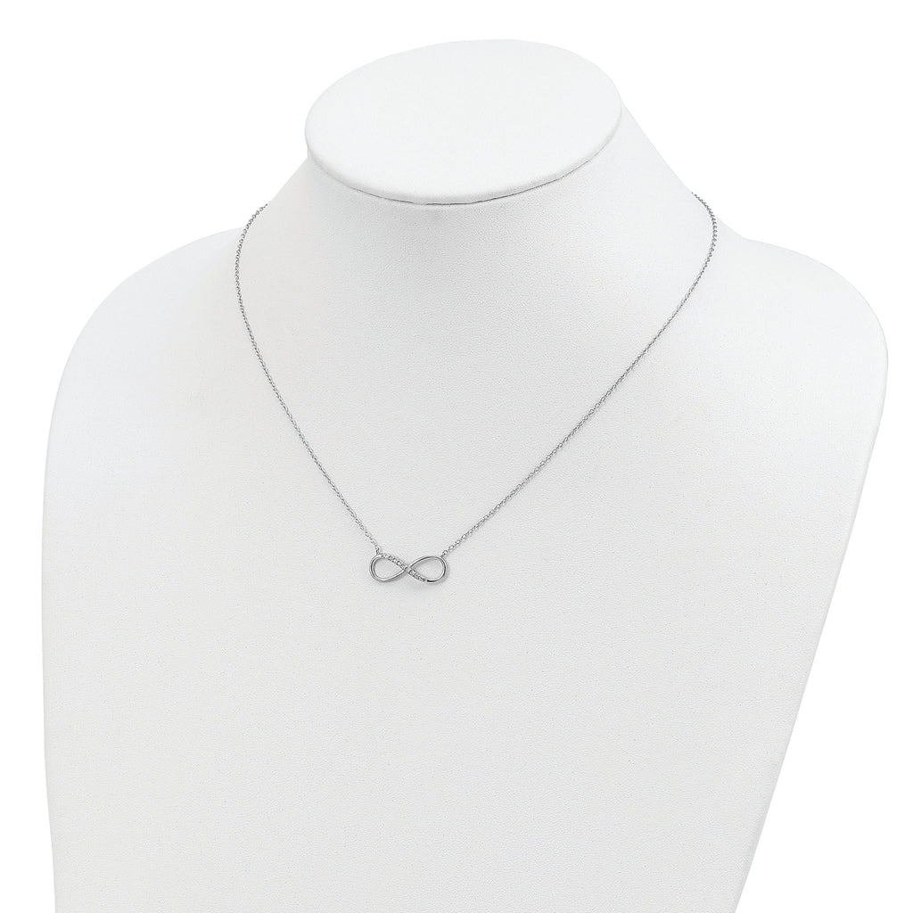Sterling Silver Rhodium-plated with CZ Infinity With  2 IN EXT Necklace