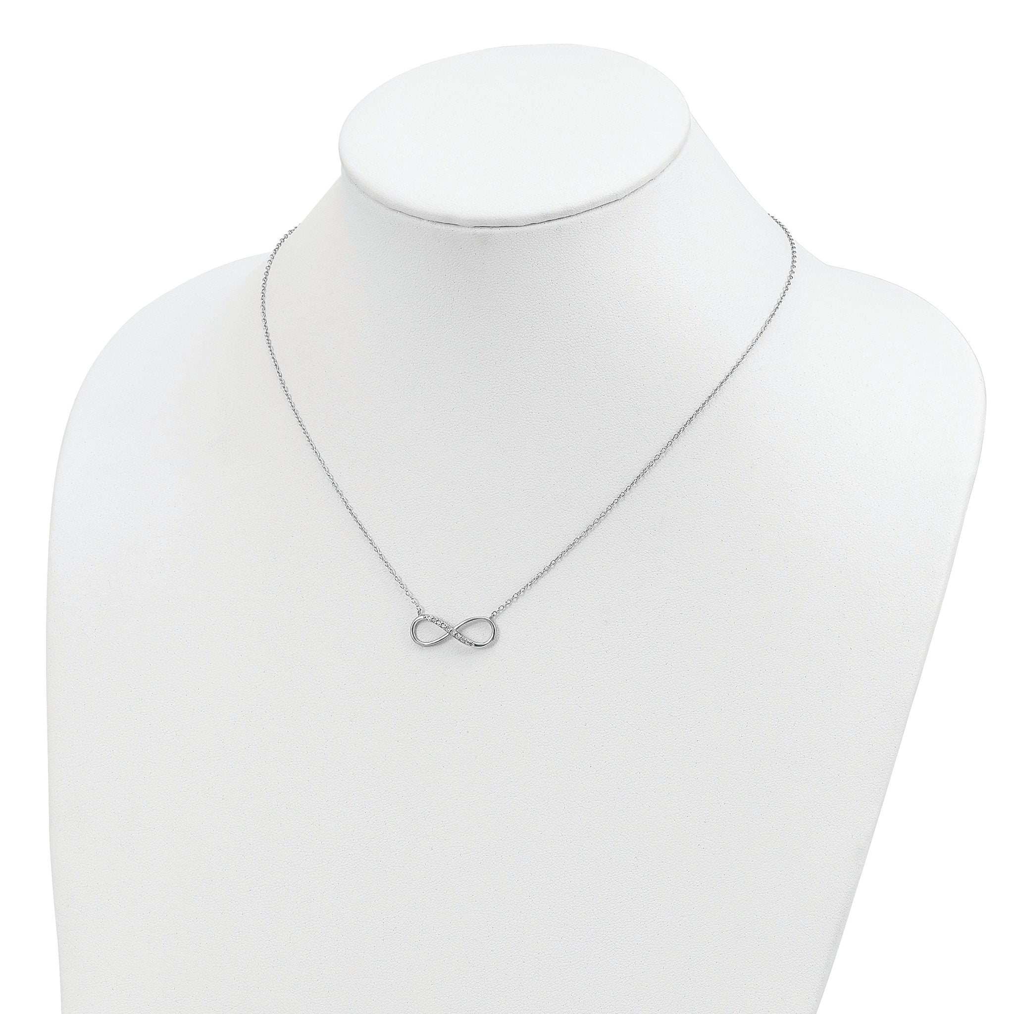 Sterling Silver Rhodium-plated with CZ Infinity With  2 IN EXT Necklace