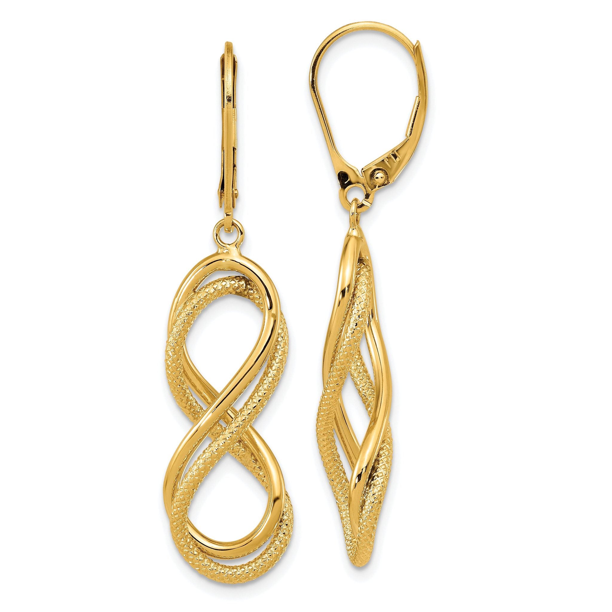 14K Polished Textured Infinity Leverback Earrings Main image