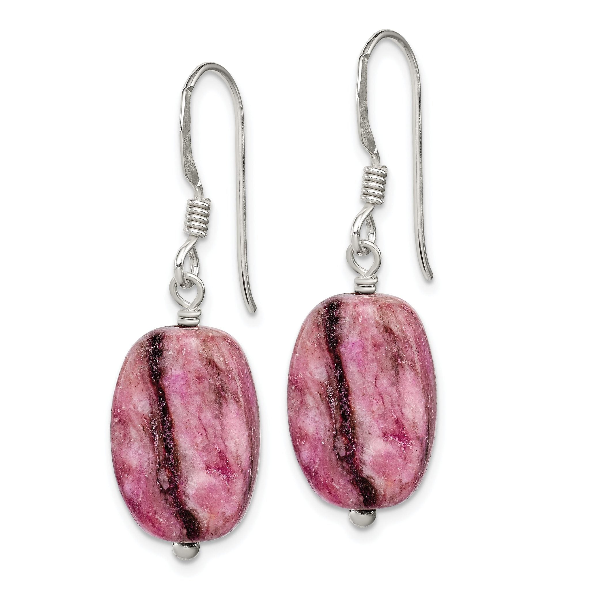 Sterling Silver Polished Oval Purple Jasper Dangle Earrings Secondary image