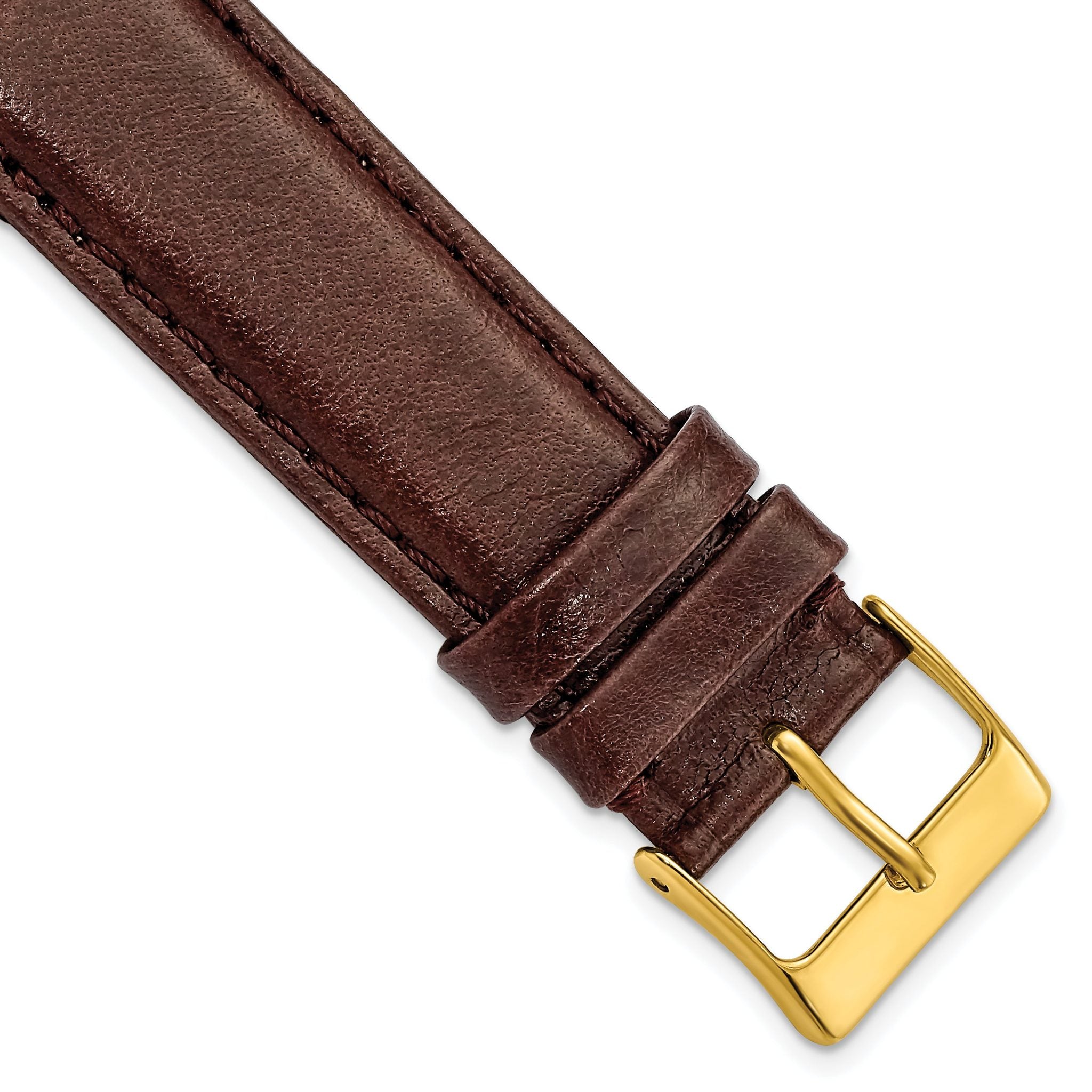 Smooth Leather Watch Band in Dark Brown with Gold-Tone Buckle, 12mm