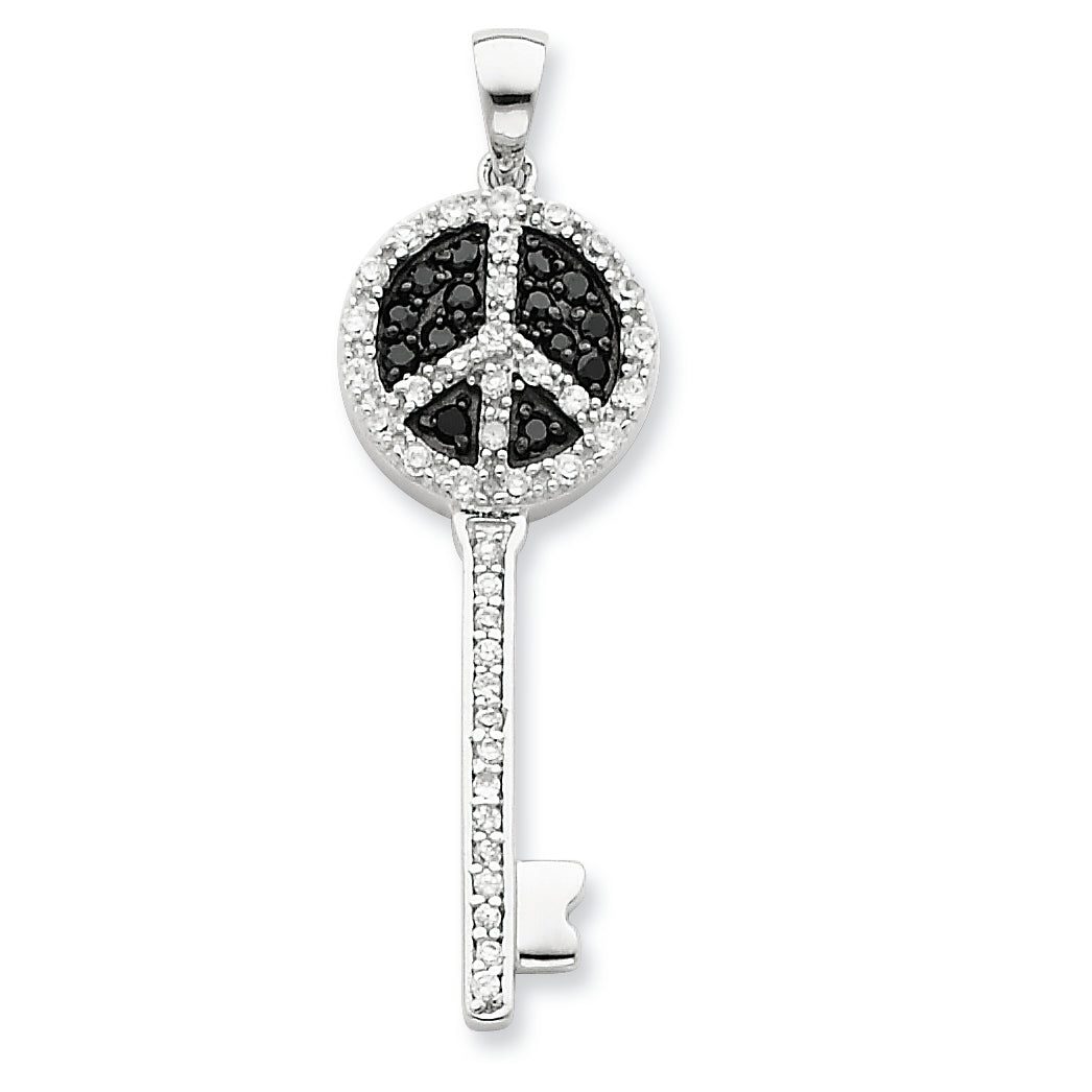 Sterling Silver Black and Clear CZ Peace Sign Key Pendant Main image