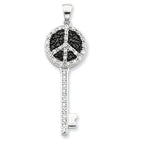 Peace Sign Key Pendant in Sterling Silver with Black & Clear Cubic Zirconia, 45mm - Sophia Jewelers