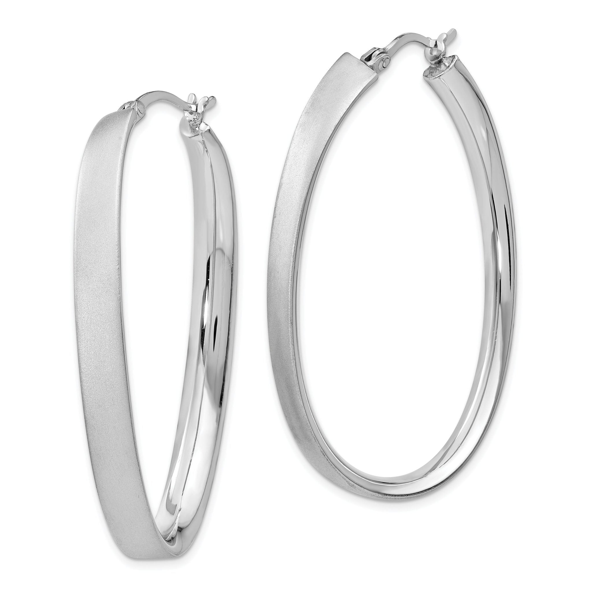 Sterling Silver Rhodium-Plated Satin Oval Hoop Earrings for Women Secondary image