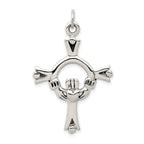 Sterling Silver Claddagh Cross Charm with Antique Polished Finish