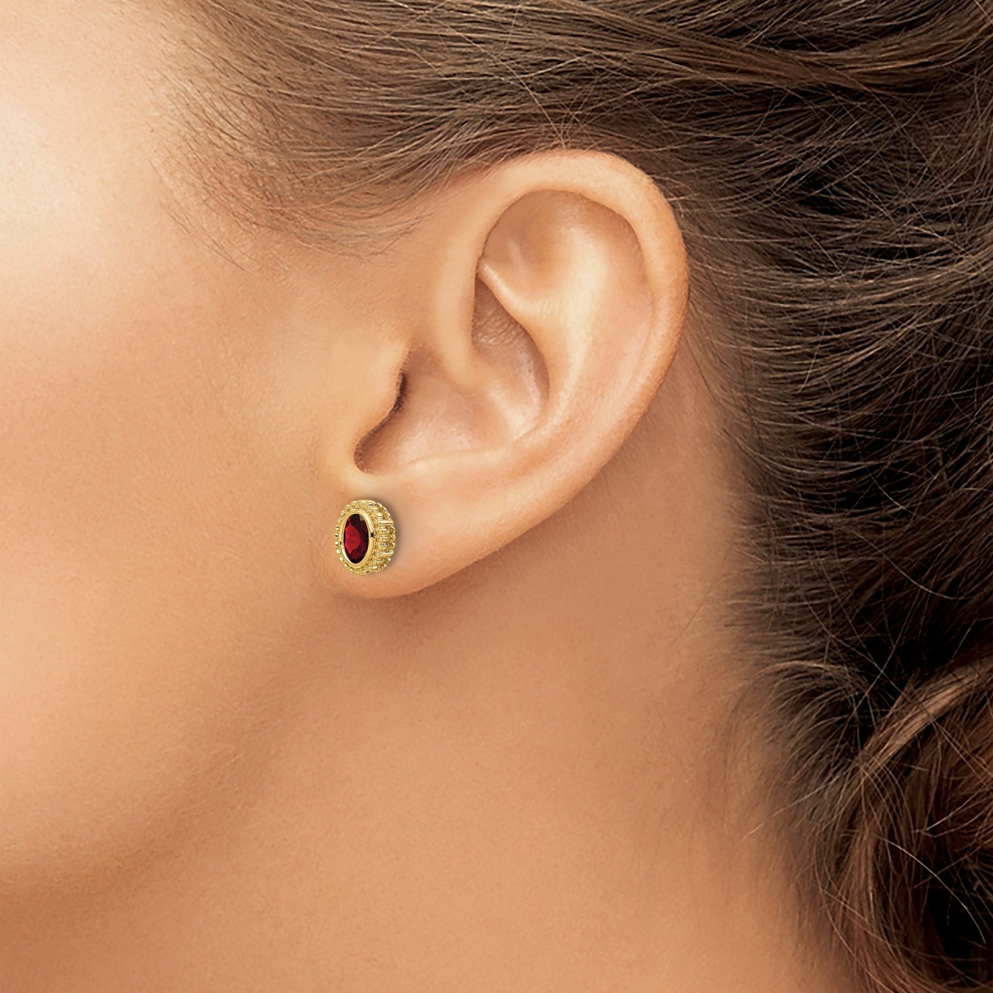 10k Oval Garnet Post Earrings