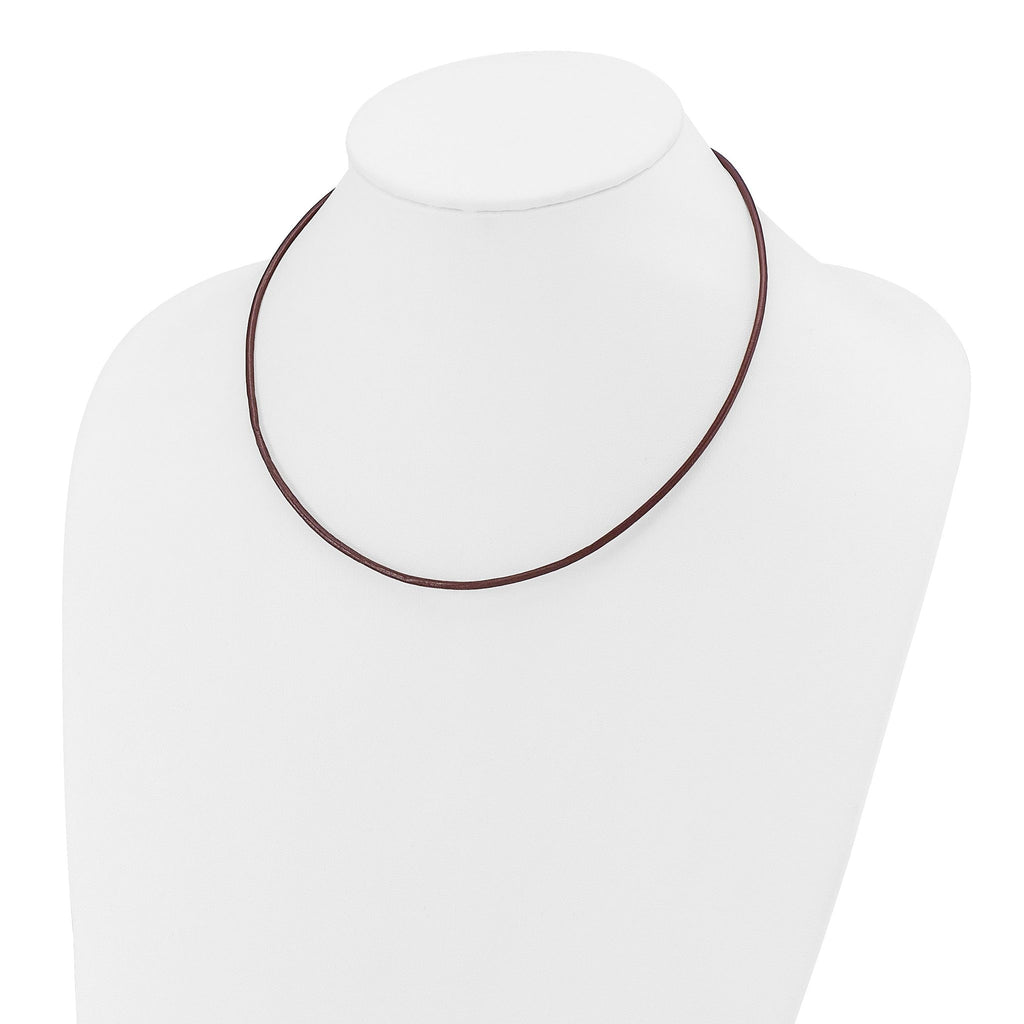 14k Yellow Clasp 2mm 16 inch Brown Leather Cord Necklace