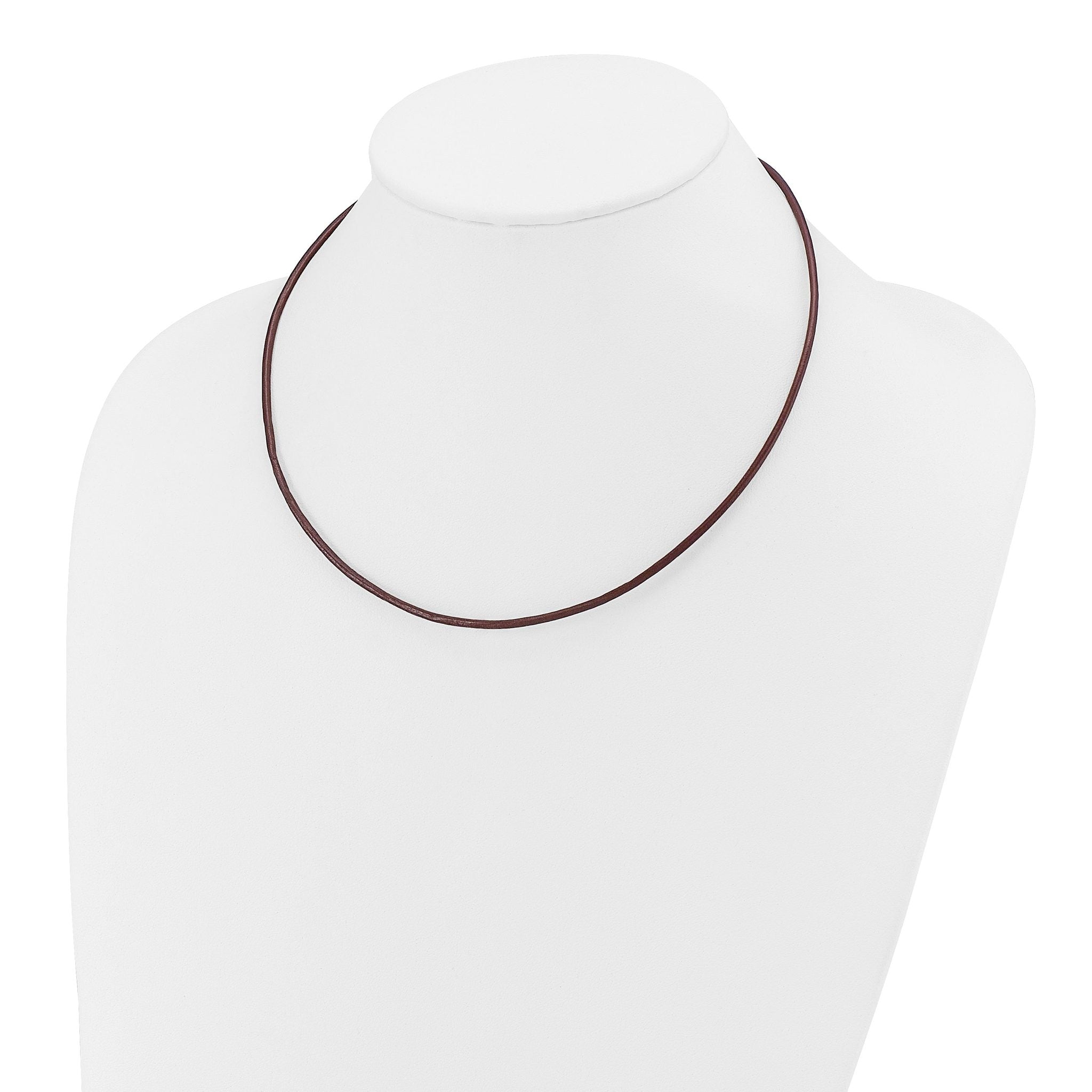14k Yellow Clasp 2mm 16 inch Brown Leather Cord Necklace