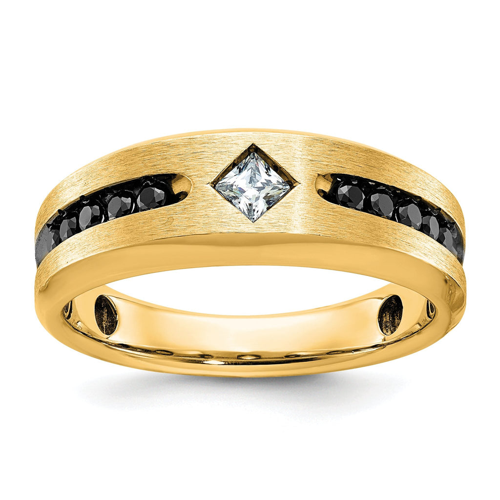 10k with Black Rhodium Polished Satin and Grooved 1/2 Carat A Quality Black and White Diamond Ring