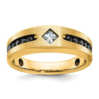 10k with Black Rhodium Polished Satin and Grooved 1/2 Carat A Quality Black and White Diamond Ring