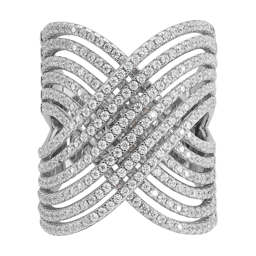Cheryl M Sterling Silver Rhodium-plated Polished Fancy CZ X Ring