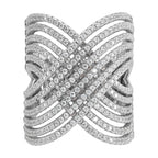 Cheryl M Sterling Silver Rhodium-plated Polished Fancy CZ X Ring