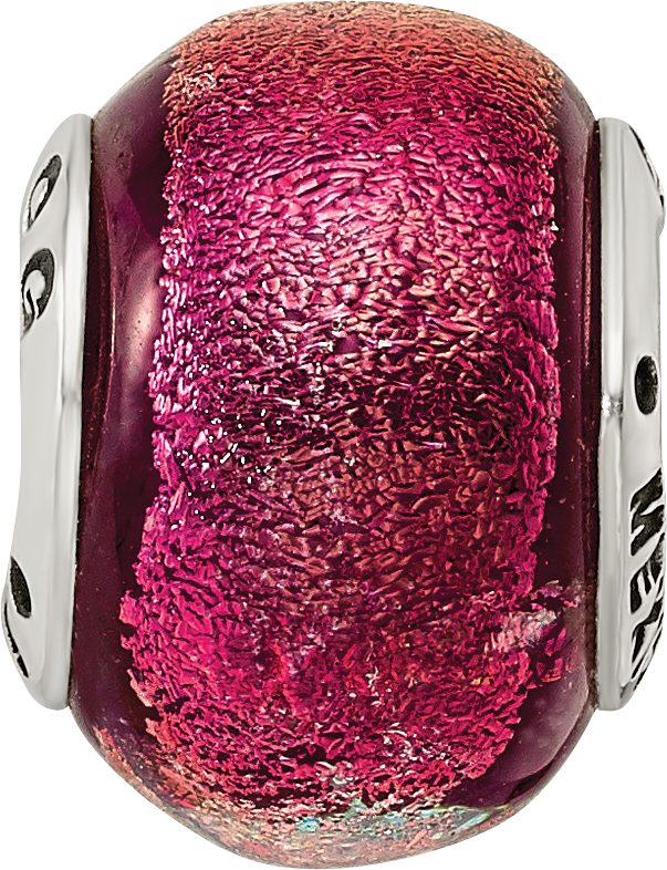 Sterling Silver 925 Antiqued Glass Bead with Orange Dichroic Finish