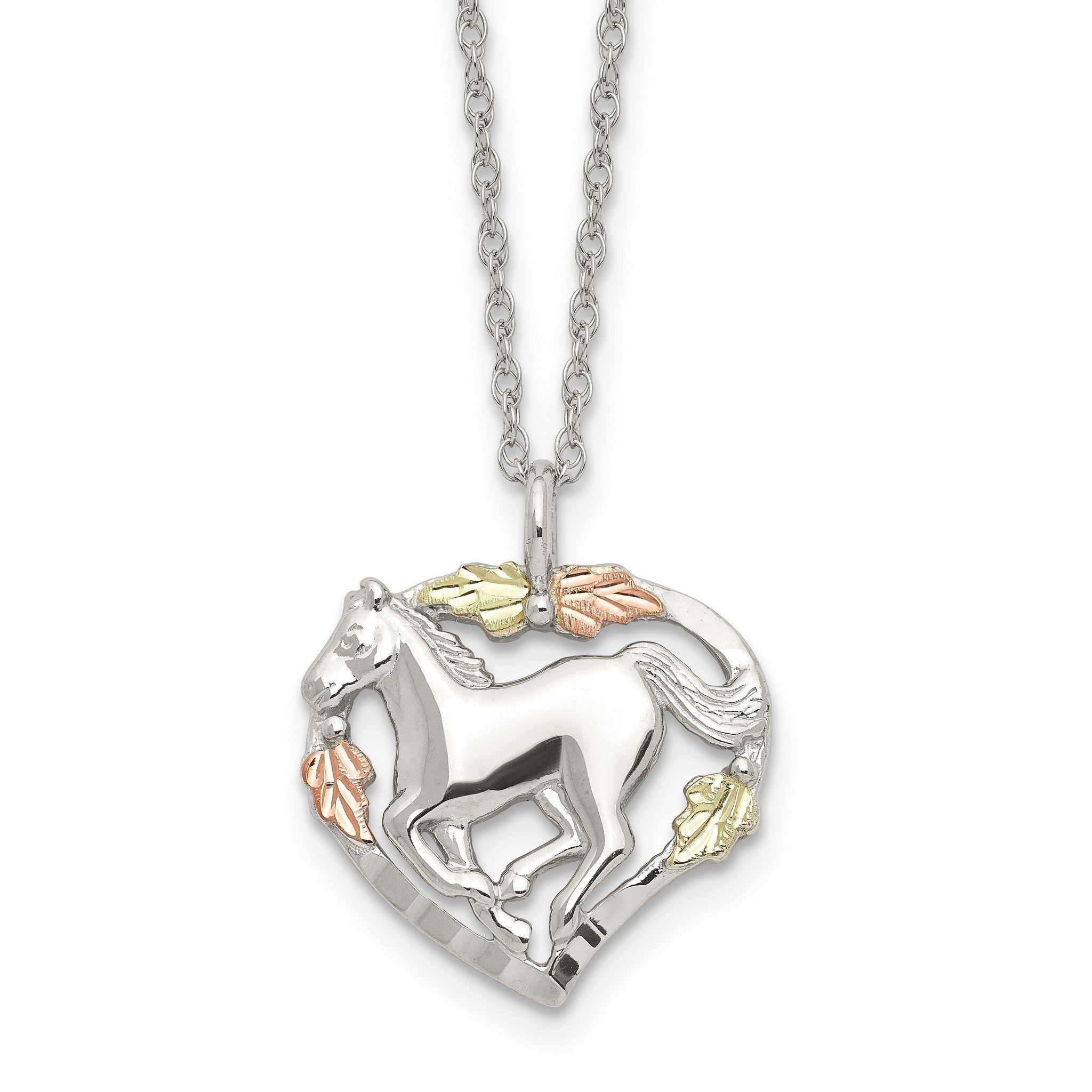 Sterling Silver 12K Gold Heart Horse Necklace with Rhodium Plating Main image