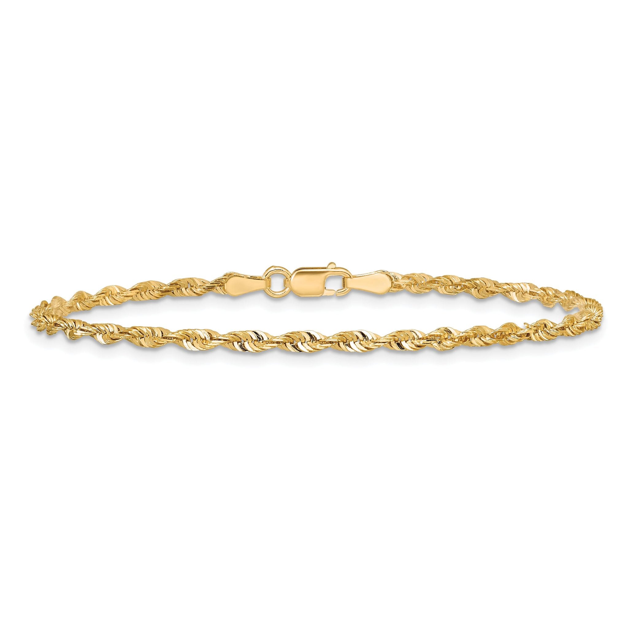 14K 7 inch 2.5mm Ultra Diamond-cut Rope with Lobster Clasp Chain