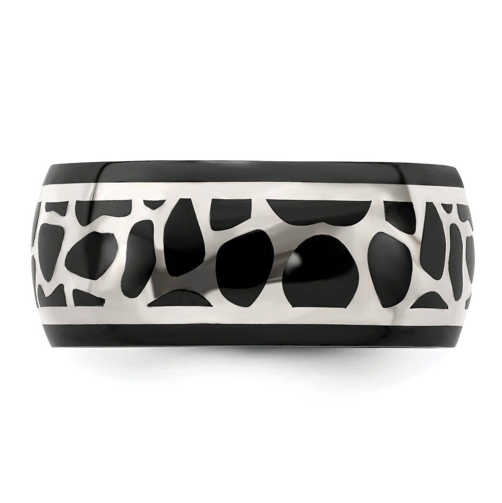 Edward Mirell Black Titanium Sterling Silver Two-Tone Polished Wedding Band
