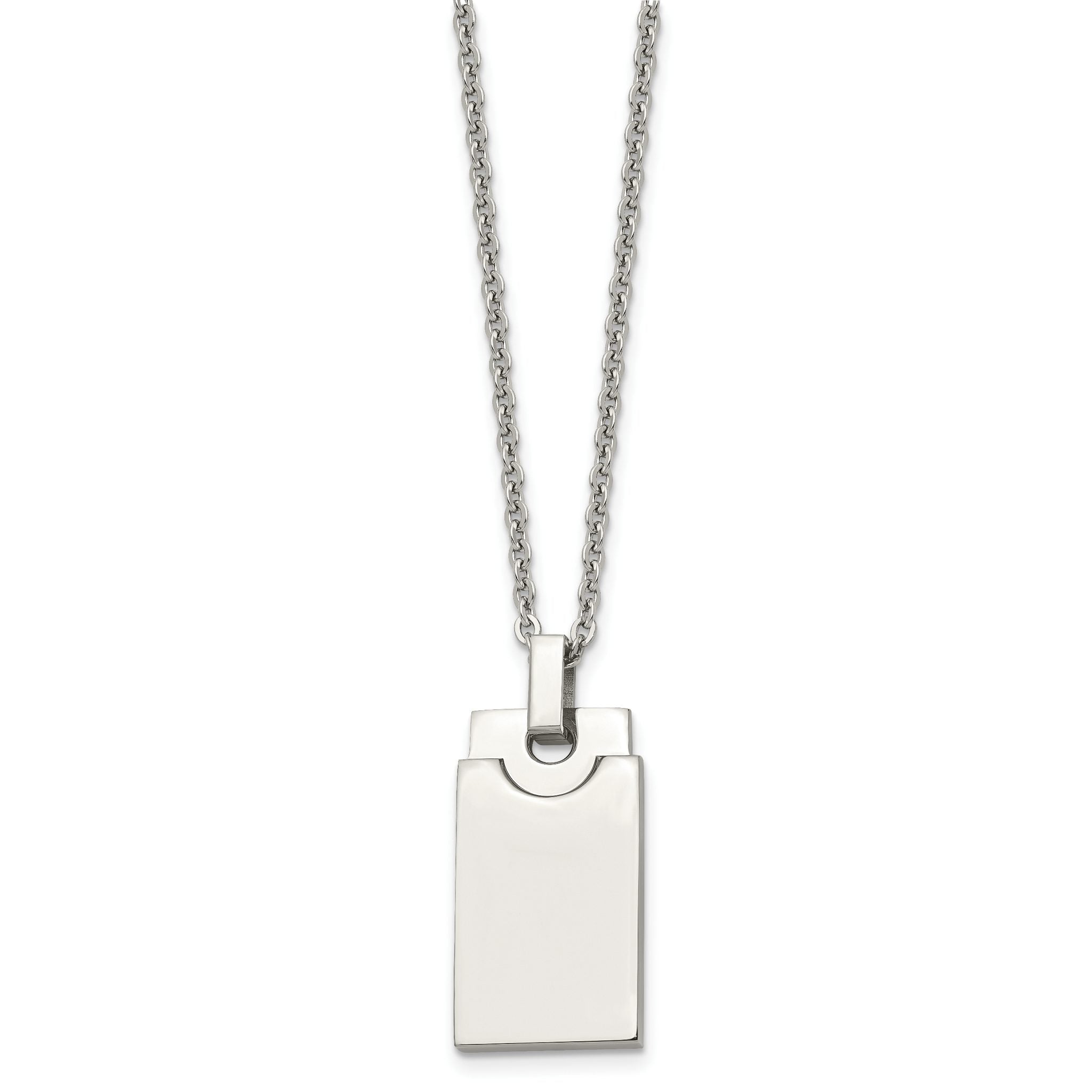 Sophia Jewelers Men's Stainless Steel Polished Necklace with Engravable Pendant
