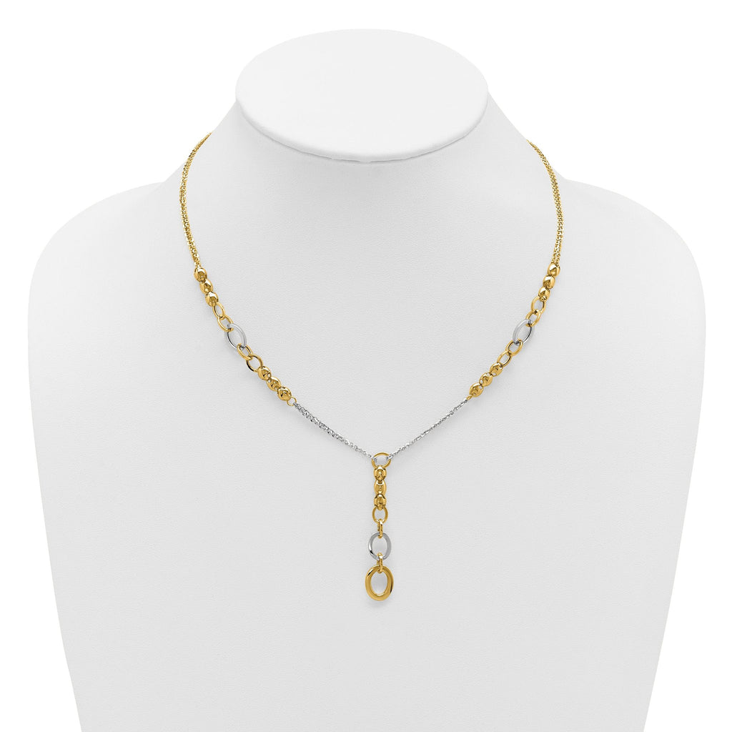 14K w/White RH Polished Fancy 2-Strand Oval Link Necklace