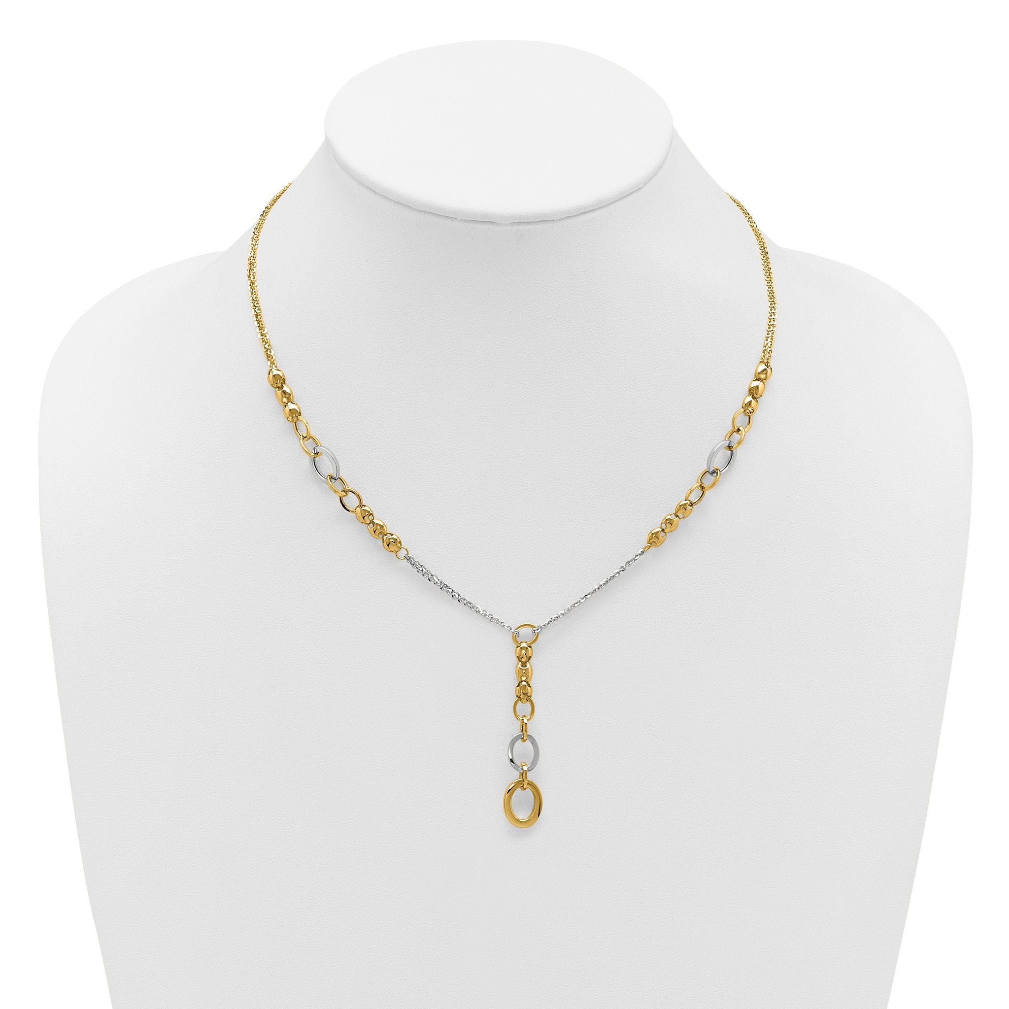 14K w/White RH Polished Fancy 2-Strand Oval Link Necklace
