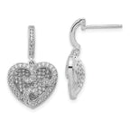 Elegant Sterling Silver CZ Heart Drop Earrings with Rhodium Polish